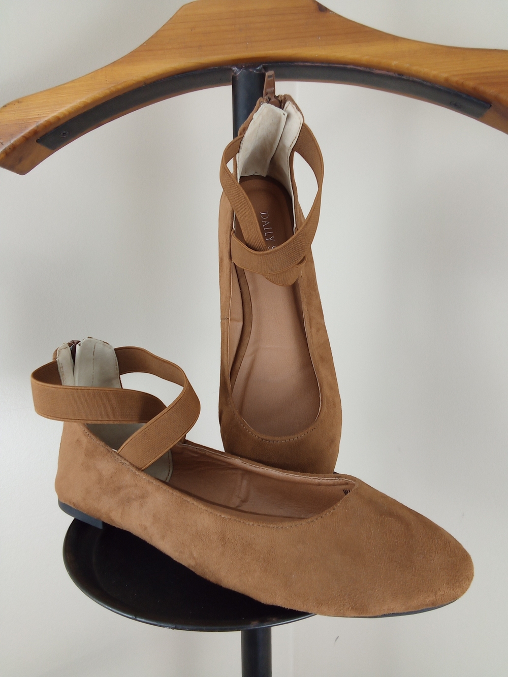 Classic Tan Suede Cross-Strap Ballet Flats